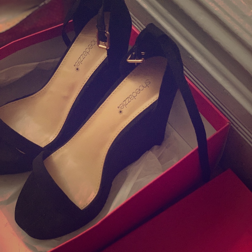 Brand new black dress wedge shoes